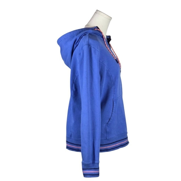 The North Face Blue Full Zip Hoodie L Pink Drawstring Stripe Trim Womens - Picture 5 of 9